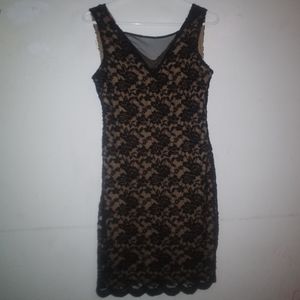Tan and black lace dress